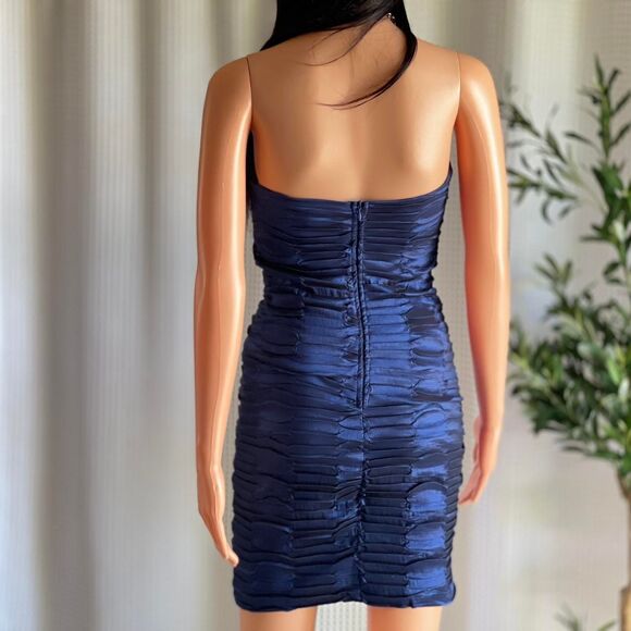Vintage Y2K Daisy Brand‎ Navy Ruched Satin Bodycon Strapless Mini Dress Size S - Picture 4 of 7
